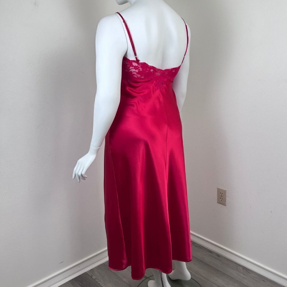 Victoria's Secret Red Sheer Lace Satin Size L Romantic Midi Slip Y2K Sexy Dress - Picture 9 of 14
